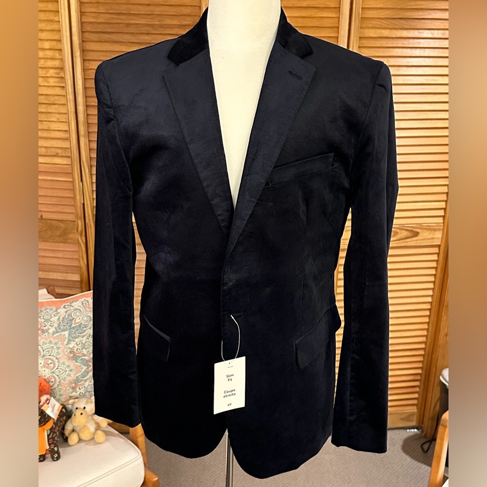 Mens NWT H&M Navy Velvet Blazer